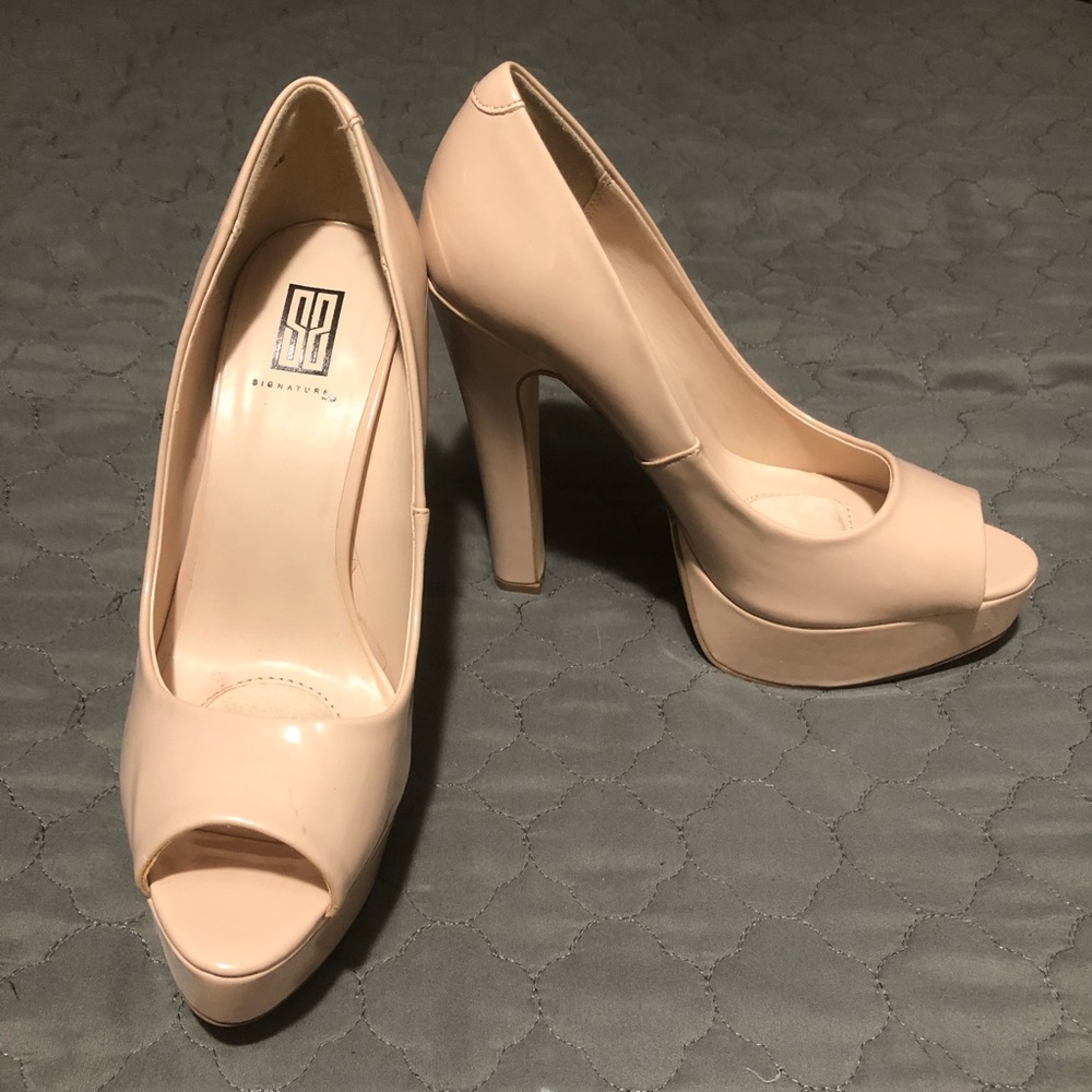 Nude Glossy Platform Heel - 8